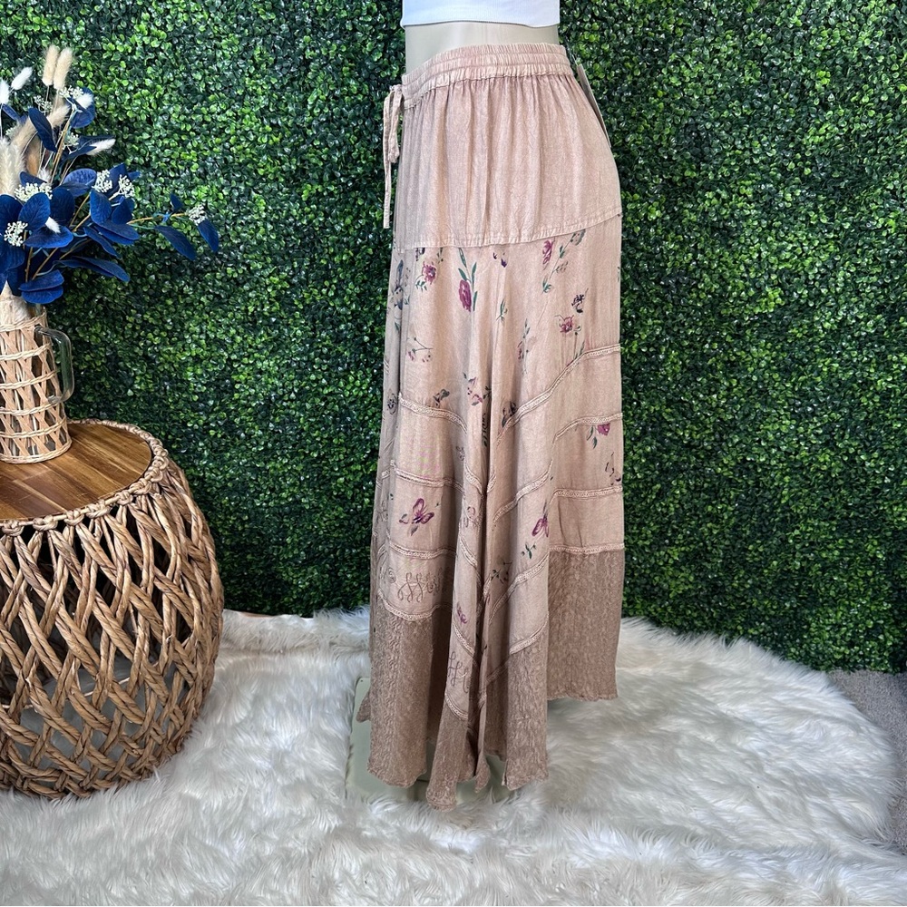 Nwt Embroidered Beige floral panel‎ Maxi Skirt - Picture 7 of 11